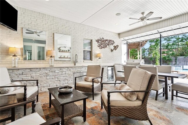 331 Memphis Trce, Covington, LA 70433 - view of patio / terrace with ceiling fan, area for grilling, outdoor dining area, and outdoor lounge area