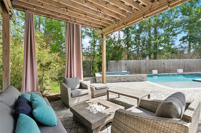 331 Memphis Trce, Covington, LA 70433 - view of swimming pool featuring a fenced backyard, a patio, an in-ground hot tub, and view of wooded area