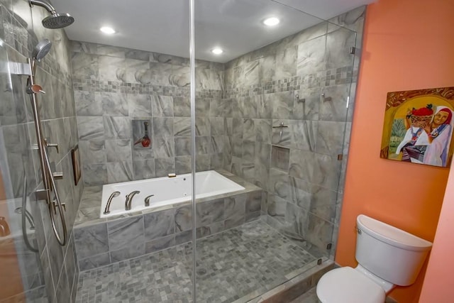 1126 Toledano St, New Orleans, LA 70115 - full bathroom featuring a tile shower, toilet, recessed lighting, and tiled bath