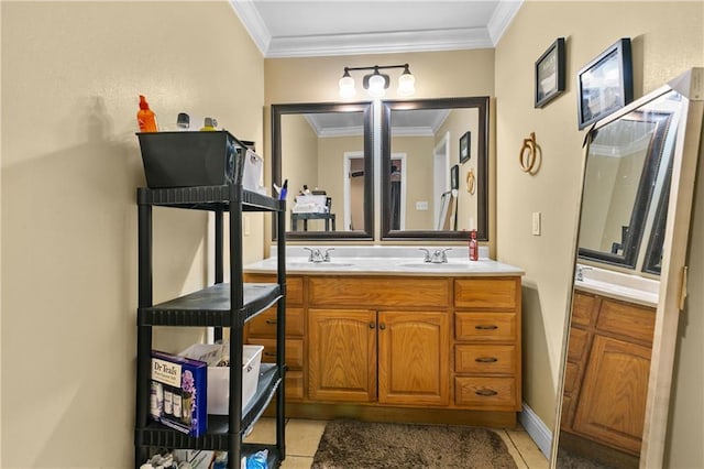 7542 Lehigh St, New Orleans, LA 70127 - full bathroom with crown molding, double vanity, and tile patterned floors
