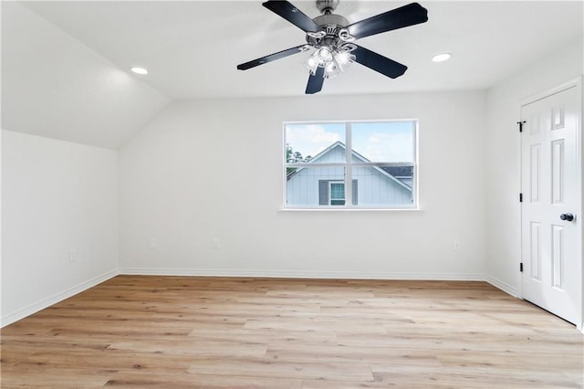 625 Woodridge Blvd, Mandeville, LA 70471 - additional living space featuring light wood-style floors, baseboards, recessed lighting, vaulted ceiling, and ceiling fan