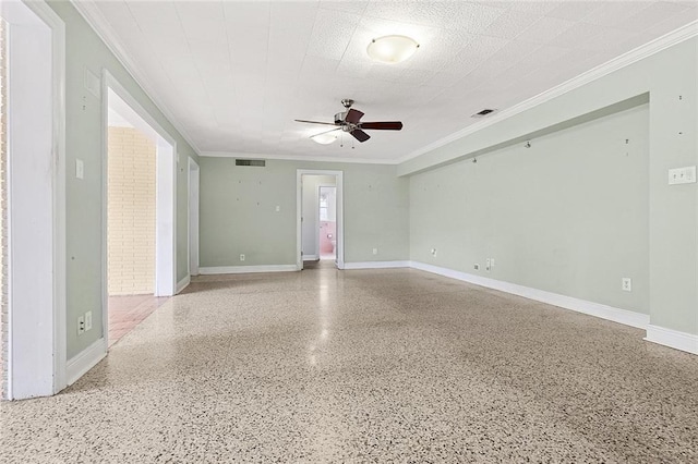 547 Jewel St, New Orleans, LA 70124 - empty room featuring a ceiling fan, crown molding, speckled floor, and baseboards