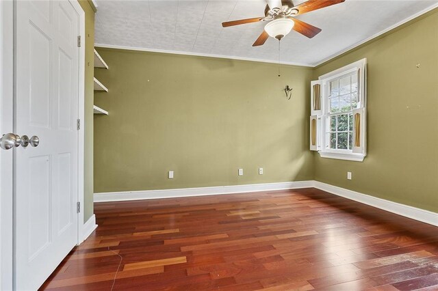547 Jewel St, New Orleans, LA 70124 - empty room featuring wood finished floors, ceiling fan, ornamental molding, and baseboards