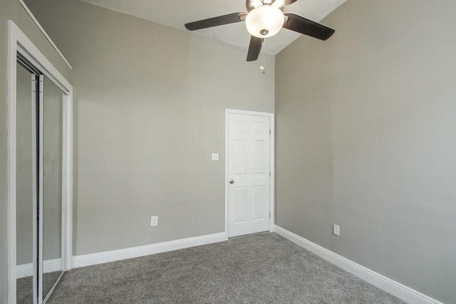 2754 Saint Ann St, New Orleans, LA 70119 - unfurnished bedroom with carpet floors, a closet, lofted ceiling, and ceiling fan