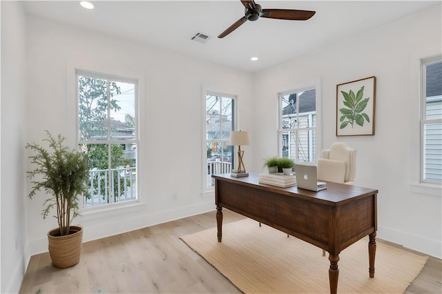 2509 Palmyra St, New Orleans, LA 70119 - office space featuring ceiling fan, plenty of natural light, light wood-type flooring, and recessed lighting