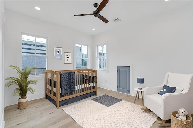 2509 Palmyra St, New Orleans, LA 70119 - bedroom with wood finished floors, recessed lighting, and ceiling fan