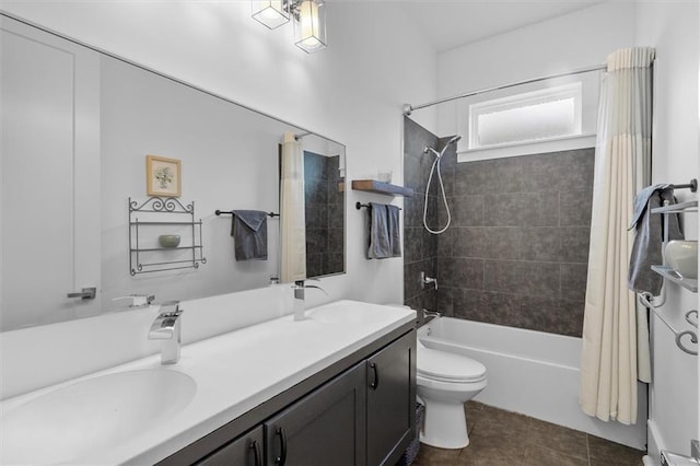 2316 Onzaga St, New Orleans, LA 70117 - bathroom featuring shower / bath combination with curtain, double vanity, and tile patterned flooring