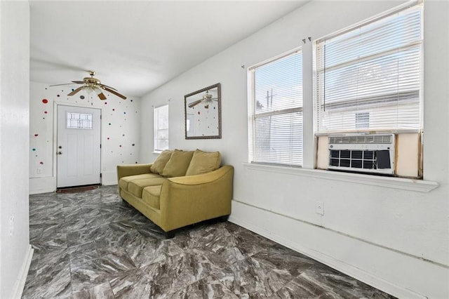 3500 Clematis St, New Orleans, LA 70123 - living room with marble finish flooring, a ceiling fan, and cooling unit
