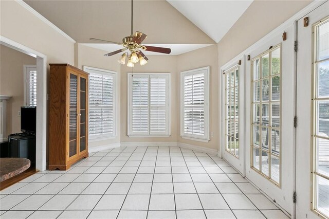 175 Dunleith Dr, Destrehan, LA 70047 - unfurnished sunroom with french doors, vaulted ceiling, and tile patterned floors