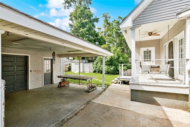 175 Dunleith Dr, Destrehan, LA 70047 - view of patio / terrace featuring a storage unit and ceiling fan