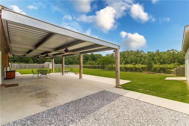 42013 Red Maple St, Hammond, LA 70403 - fenced backyard with a ceiling fan, a water view, and a patio area