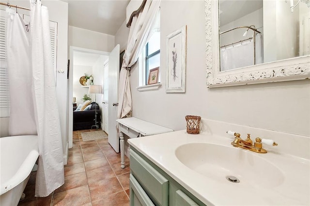 515 Sidney St, Metairie, LA 70005 - bathroom with vanity, tile patterned floors, curtained shower, and a tub to relax in