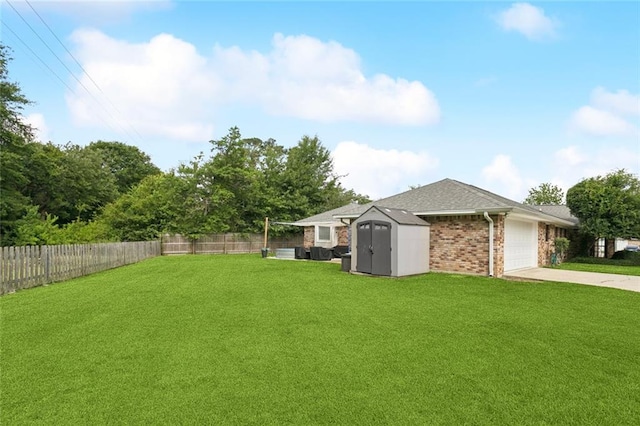 104 Inverrary Ct, Slidell, LA 70460 - fenced backyard with a storage unit, driveway, and a garage