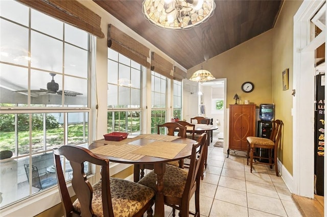 39267 Z Oaks Ln, Ponchatoula, LA 70454 - sunroom featuring wood ceiling, healthy amount of natural light, vaulted ceiling, a chandelier, and tile patterned floors