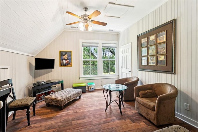39267 Z Oaks Ln, Ponchatoula, LA 70454 - sitting room featuring wood-type flooring, lofted ceiling, and ceiling fan
