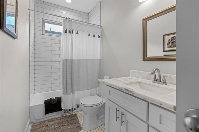 2060 Saint Denis St, New Orleans, LA 70122 - full bathroom featuring vanity, shower / bath combo, tile patterned floors, and recessed lighting