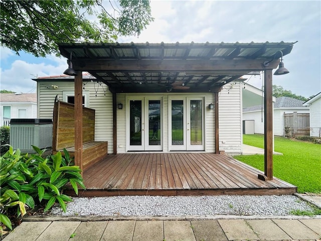 402 Orion Ave, Metairie, LA 70005 - back of house with french doors, a wooden deck, and a pergola