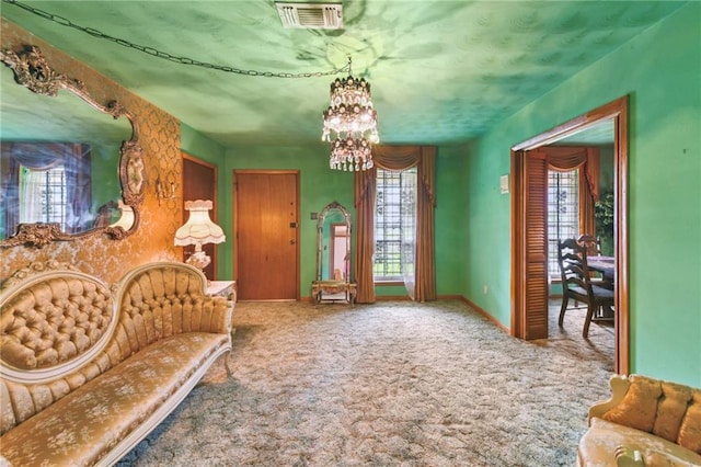 1319 Sumner St, New Orleans, LA 70114 - carpeted entryway featuring a chandelier and baseboards