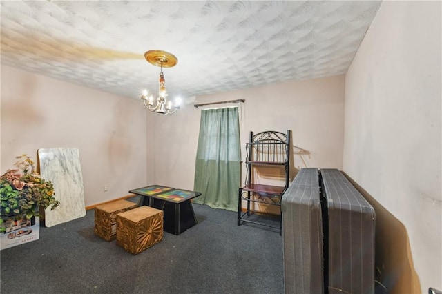 1319 Sumner St, New Orleans, LA 70114 - interior space featuring carpet flooring, a chandelier, and a textured ceiling