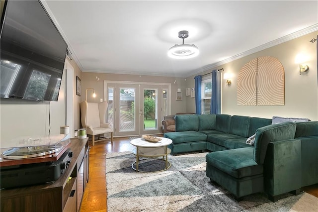 5921 Rickey St, Metairie, LA 70003 - living room featuring crown molding and french doors