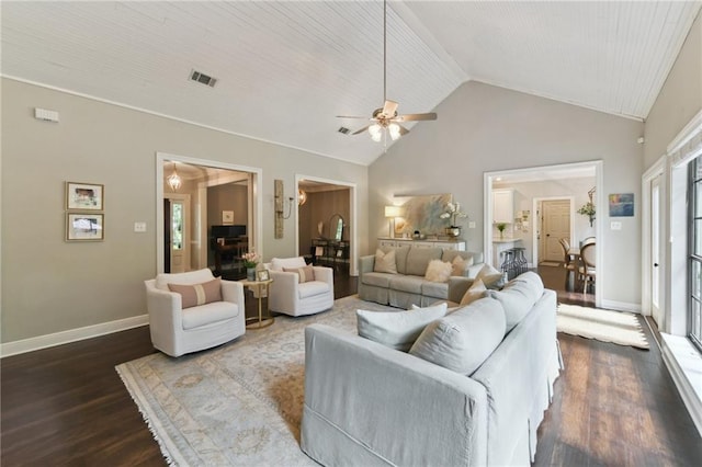 103 Century Oaks Ln, Mandeville, LA 70471 - living area with dark wood-style flooring, lofted ceiling, and a ceiling fan