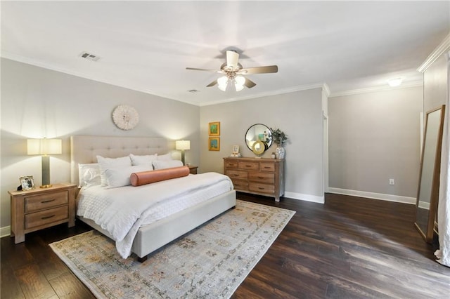 103 Century Oaks Ln, Mandeville, LA 70471 - bedroom with crown molding, dark wood-style floors, and ceiling fan