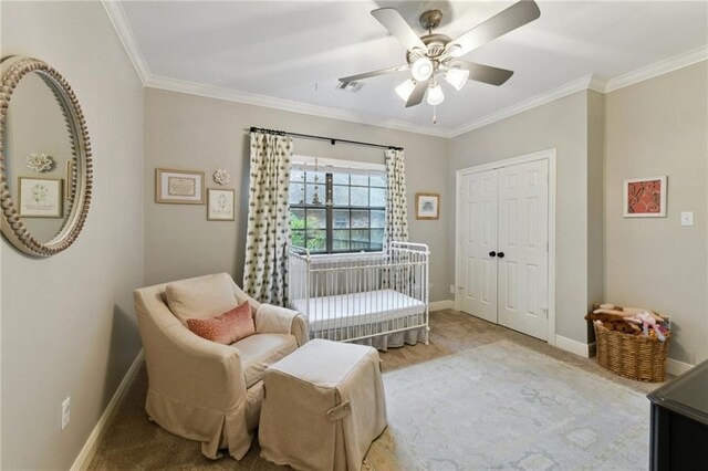 103 Century Oaks Ln, Mandeville, LA 70471 - living area featuring ceiling fan, ornamental molding, and carpet flooring