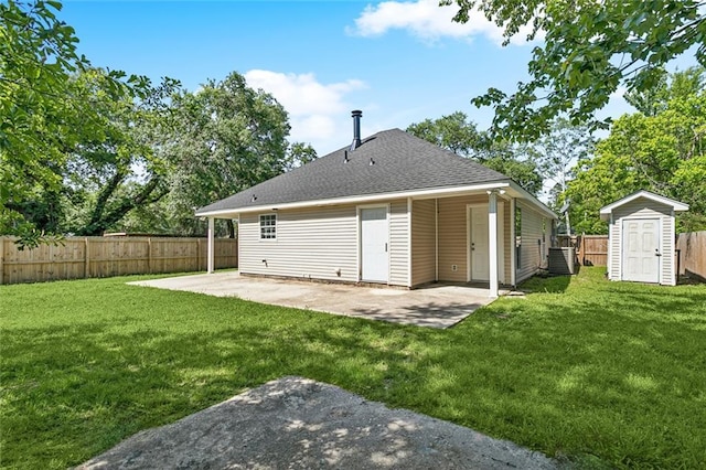 3298 Rama St, Slidell, LA 70458 - back of property featuring a patio area, a fenced backyard, a shed, and roof with shingles