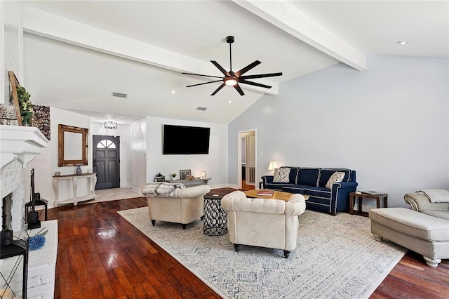 400 W Lake Catahoula Ct, Slidell, LA 70461 - living room featuring wood-type flooring, ceiling fan, and a fireplace