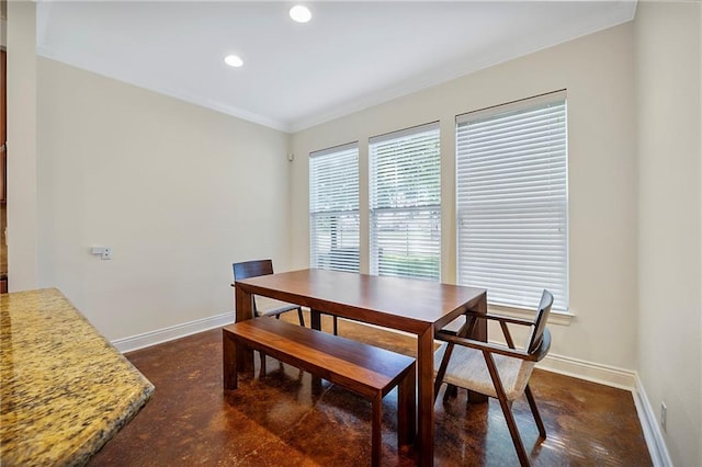 8000 Stonelake Village Ave Unit 406, Baton Rouge, LA 70820 - dining space featuring concrete flooring, crown molding, and recessed lighting