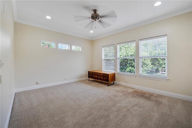 8000 Stonelake Village Ave Unit 406, Baton Rouge, LA 70820 - spare room featuring ceiling fan, light colored carpet, recessed lighting, and crown molding