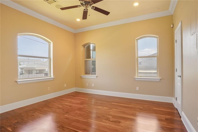 152 Portland St, New Orleans, LA 70124 - empty room with crown molding, ceiling fan, wood finished floors, and recessed lighting