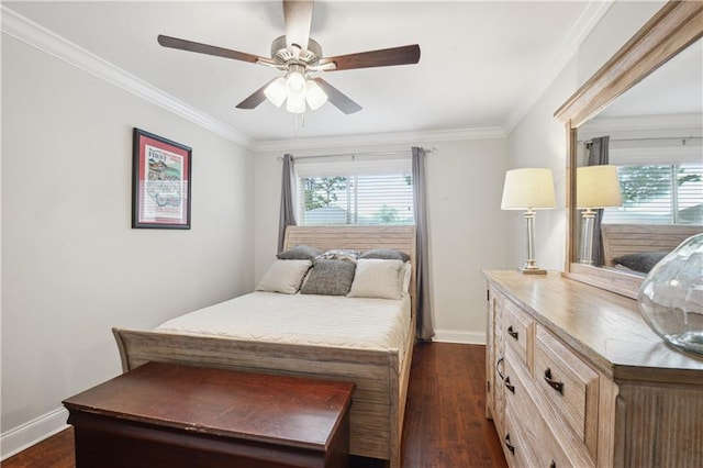 1213 Focis St, Metairie, LA 70005 - bedroom with multiple windows, dark wood-type flooring, crown molding, and ceiling fan