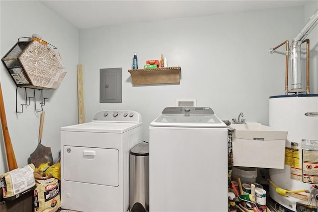917 Ellen St, Terrytown, LA 70056 - laundry area with electric panel, gas water heater, and washer and clothes dryer