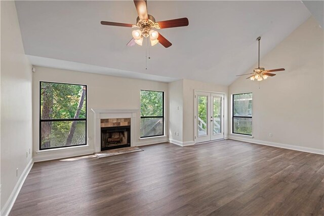 34 Chamale Cv Unit 34, Slidell, LA 70460 - unfurnished living room featuring ceiling fan, healthy amount of natural light, dark wood finished floors, and high vaulted ceiling