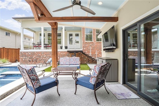6938 Milne Blvd, New Orleans, LA 70124 - view of patio featuring ceiling fan and french doors
