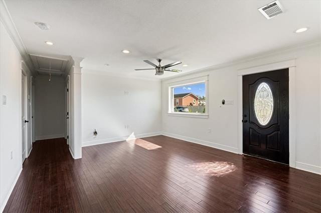 7109 Dreux Ave, New Orleans, LA 70126 - foyer featuring ceiling fan, hardwood / wood-style floors, ornamental molding, and recessed lighting