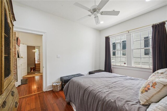 1128 Fourth St, New Orleans, LA 70130 - bedroom featuring hardwood / wood-style flooring, recessed lighting, and a ceiling fan