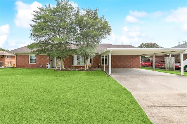 4520 13th St, Marrero, LA 70072 - single story home with concrete driveway, a front yard, an attached carport, and brick siding