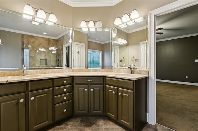 142 Colony Rd, Belle Chasse, LA 70037 - bathroom with double vanity, a stall shower, and crown molding