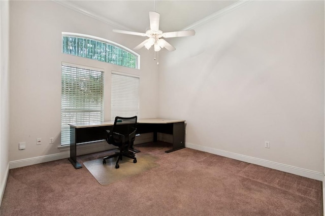 142 Colony Rd, Belle Chasse, LA 70037 - carpeted home office featuring crown molding and ceiling fan