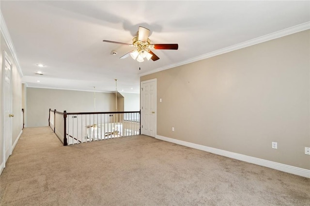 142 Colony Rd, Belle Chasse, LA 70037 - carpeted empty room with a ceiling fan, crown molding, and recessed lighting