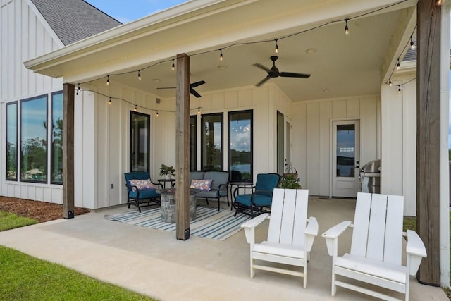 52554 Shore Dr, Franklinton, LA 70438 - view of patio / terrace with ceiling fan and outdoor lounge area