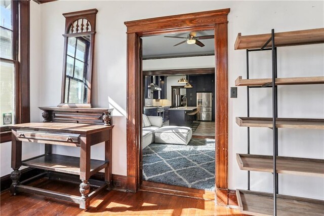 1919 Robert St, New Orleans, LA 70115 - foyer entrance with wood finished floors and a ceiling fan