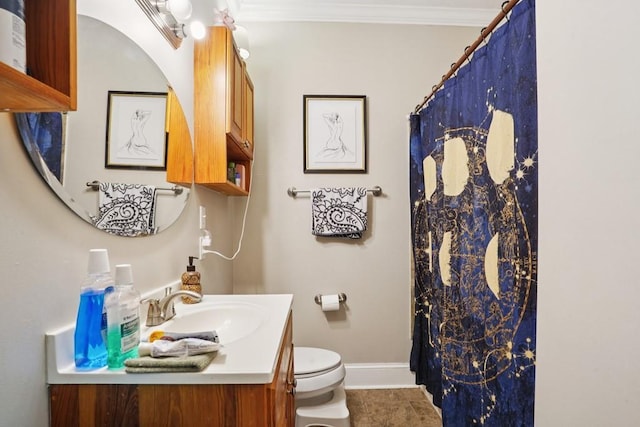 432426 Banks St, New Orleans, LA 70119 - bathroom featuring vanity, tile patterned floors, crown molding, and curtained shower