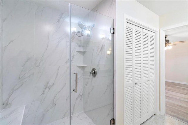 4013 Taft Park, Metairie, LA 70002 - full bath featuring a marble finish shower, a closet, and ceiling fan