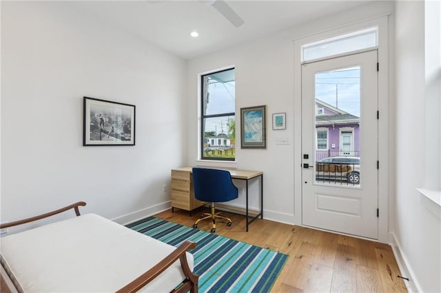 810 N Roman St, New Orleans, LA 70116 - office area with wood finished floors, a ceiling fan, and recessed lighting