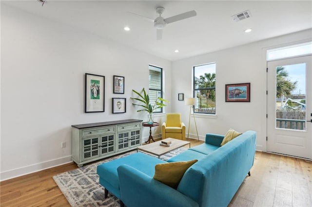 810 N Roman St, New Orleans, LA 70116 - living room featuring wood finished floors, ceiling fan, and recessed lighting