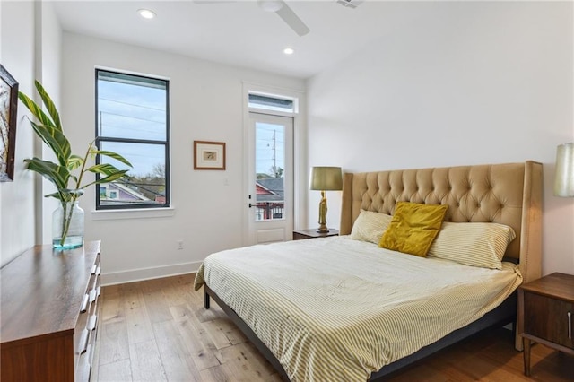 810 N Roman St, New Orleans, LA 70116 - bedroom featuring light wood-type flooring, recessed lighting, and ceiling fan