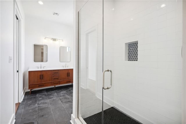 810 N Roman St, New Orleans, LA 70116 - full bath with a shower stall, double vanity, and recessed lighting